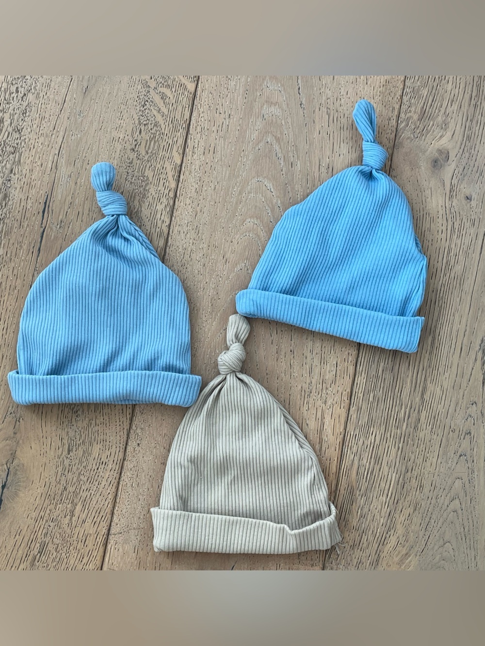 3 Piece Baby Infant Ribbed Hat Blue Tan Stretchy Old Navy - Picture 2 of 4